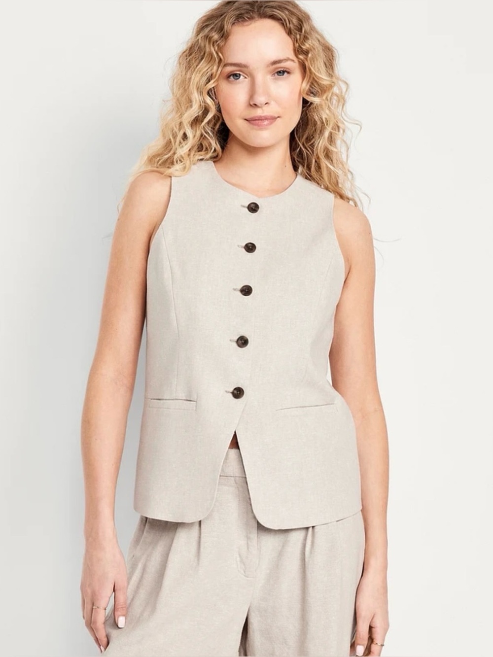 Old Navy Linen-Blend Button-Front Vest- size M